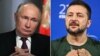 Украина президенті Владимир Зеленский (оң жақта) мен Ресей президенті Владимир Путиннің суреттерінен коллаж.