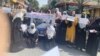 Afghan women and girls protest in Kabul on May 26.