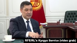 Kyrgyz President Sadyr Japarov speaks to RFE/RL's Kyrgyz Service in Bishkek on March 15.