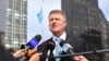 Romanian President, Klaus Iohannis speaks to the press in New York on September 21.