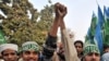 Pakistani students march as they shout anti-Indian slogans in Lahore.