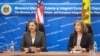 U.S. Assistant Secretary of State Victoria Nuland (left) and Moldovan Foreign Minister Natalia Gherman at a press conference in Chisinau on March 30