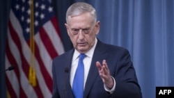 U.S. Defense Secretary Jim Mattis during a press briefing in the Pentagon in May.