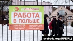 Архіўнае ілюстрацыйнае фота. Абвестка пра працу ў Польшчы ў Горадні, 2019 год