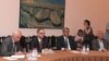 Armenia - Levon Zurabian (second from left) and other members of the Armenian National Congress negotiate with government representatives, 4Aug2011.