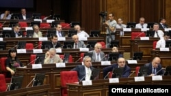 Armenia - Deputies from the Prosperous Armenia Party attend a parliament session, Yerevan, 22Jun2012.