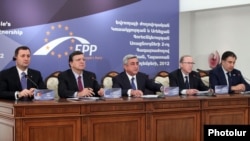 Armenia - European Commission President Jose Manuel Barroso and the leaders of Armenia, Georgia and Moldova address journalists after a meeting in Yerevan, 30Nov2012.