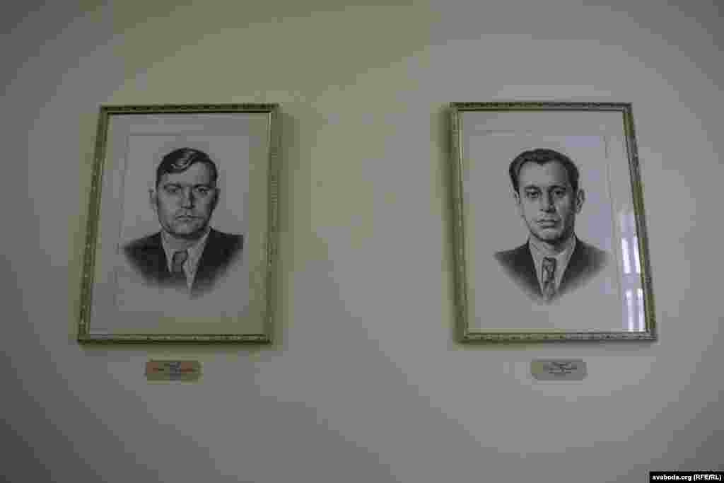 Партрэт Пятра Машэрава (справа). Ён кіраваў ЛКСМБ у 1947–1954 гадах