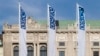Austria - Flags wave in the wind in front of the entrance of the Permanent Council of the Organization for Security and Cooperation in Europe, in Vienna, February 15, 2022.
