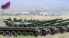 Armenia - Battle tanks lined up for a military exercise.